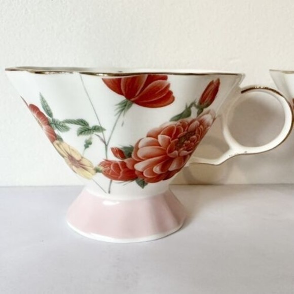 Meritage Set of 2 Coffee Mug/Tea Cups Pink Orange stoneware 19oz -3” Beautiful - Picture 3 of 10